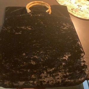 Kayu black velvet deep purse with round bamboo handle